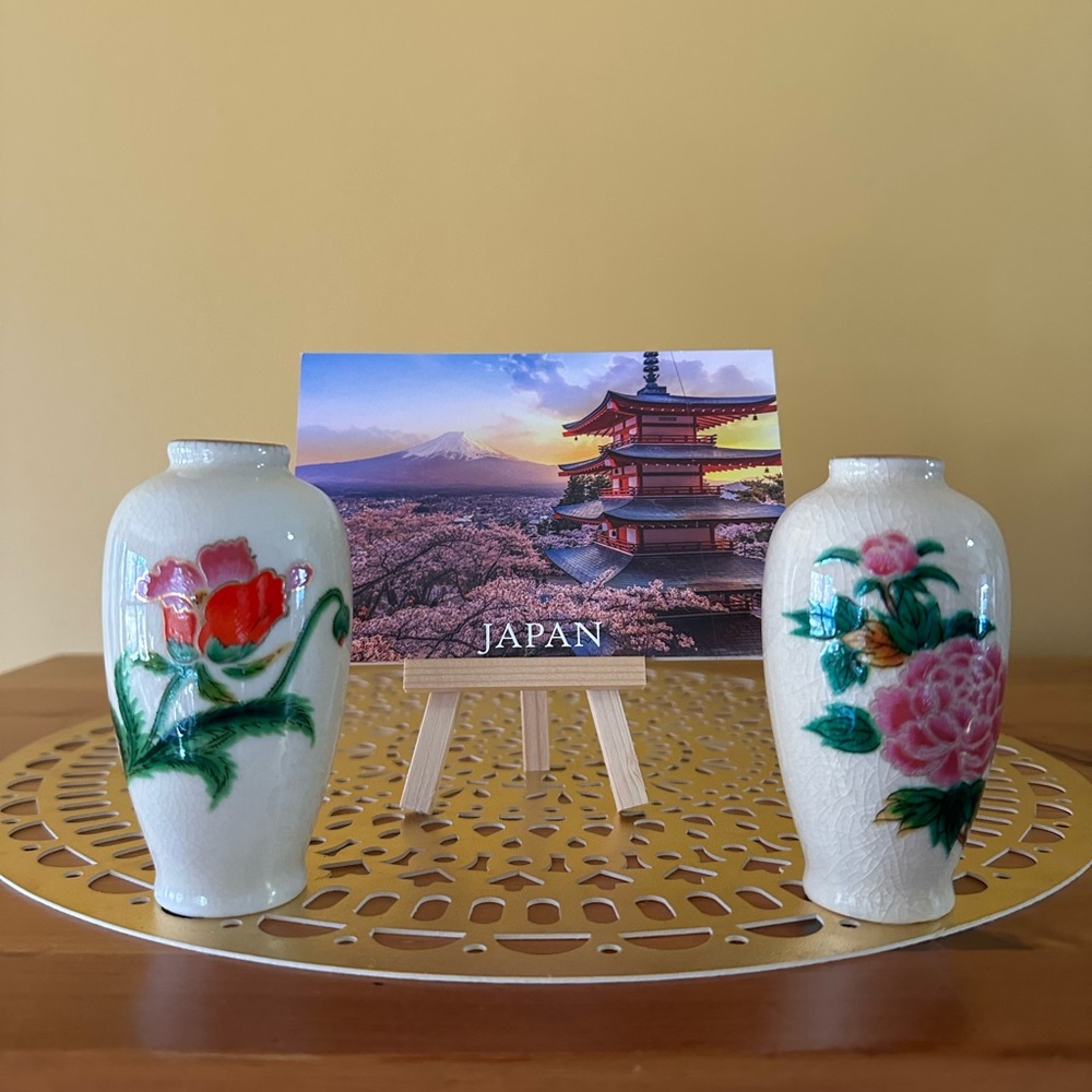 Homco Ceramic Vases with Red and Pink Floral Design